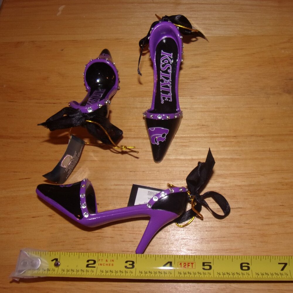 3 Kansas K State Purple & Black High Heel Stiletto Shoe Christmas Tree Ornament